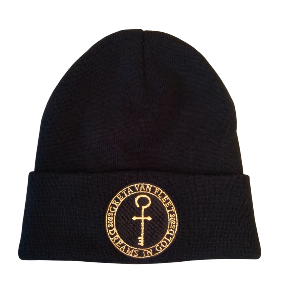 Greta Van Fleet 2022 Dream In Gold Tour Black Beanie w/Gold Embroidery
